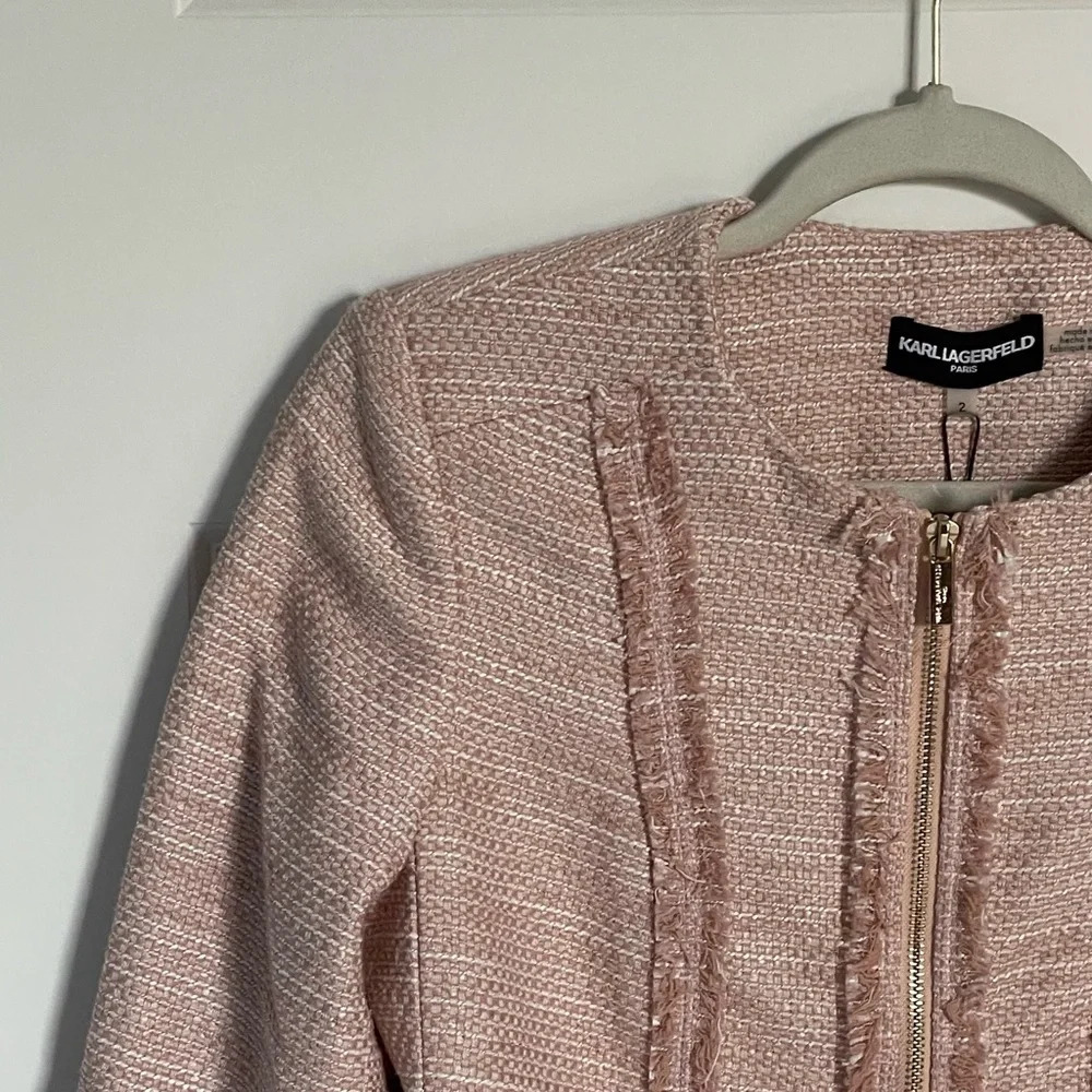 New! Karl Lagerfeld Paris Tweed Fringe Jacket pink nwt 29610 - Picture 4 of 16